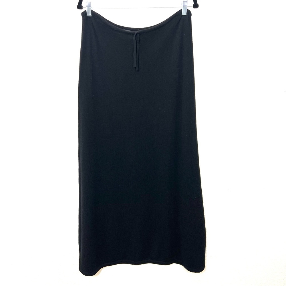 Yansi Fugel Cashmere Black Maxi Skirt Drawstring Waist Size M